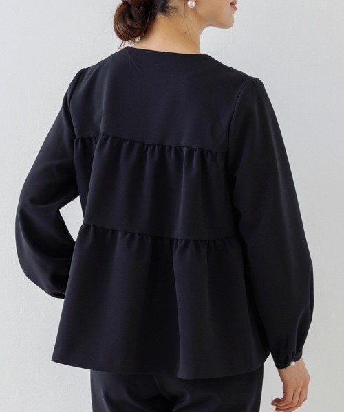 SONO NAVY ソーノ バック ティアード ブラウス ボウタイ ネイビー 紺 SONO NAVY ソーノ バック ティアード ブラウス ボウタイ ネイビー 紺