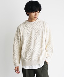 【MinoriTY】袖ルーズシルエットケーブル編みニットセーター メンズ ビッグシルエット オーバーサイズ 春服 冬服