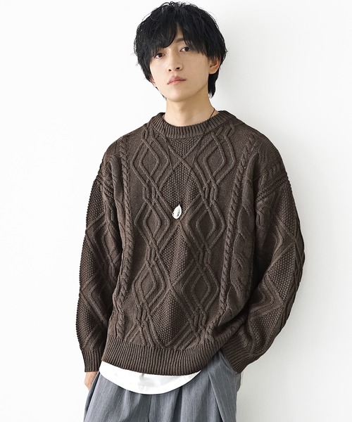 MinoriTY(マイノリティ)の「【MinoriTY】袖ルーズシルエットケーブル編みニットセーター メンズ ビッグシルエット オーバーサイズ 春服 冬服(ニット/セーター・メンズ・ブラック/ベージュ/ブラウン/ライトベージュ/ライトブラウン/ダークブラック/ボルドー/カーキ・S/M/L)」の16枚目の写真