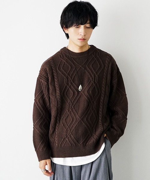 MinoriTY(マイノリティ)の「【MinoriTY】袖ルーズシルエットケーブル編みニットセーター メンズ ビッグシルエット オーバーサイズ 春服 冬服(ニット/セーター・メンズ・ブラック/ベージュ/ブラウン/ライトベージュ/ライトブラウン/ダークブラック/ボルドー/カーキ・S/M/L)」の17枚目の写真