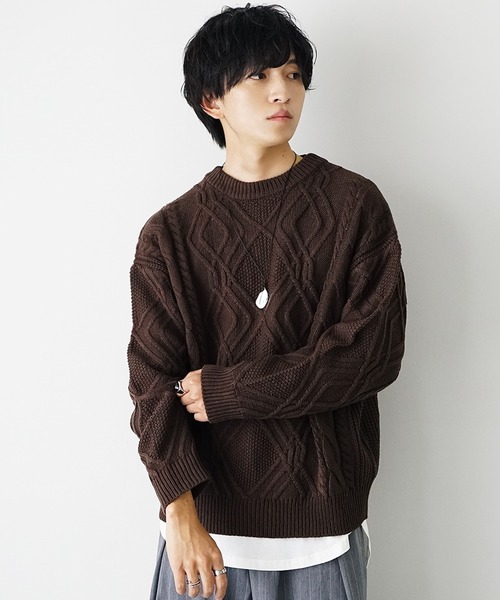 MinoriTY(マイノリティ)の「【MinoriTY】袖ルーズシルエットケーブル編みニットセーター メンズ ビッグシルエット オーバーサイズ 春服 冬服(ニット/セーター・メンズ・ブラック/ベージュ/ブラウン/ライトベージュ/ライトブラウン/ダークブラック/ボルドー/カーキ・S/M/L)」の18枚目の写真