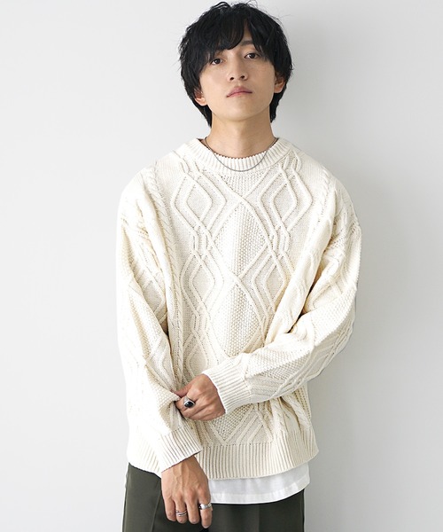 MinoriTY(マイノリティ)の「【MinoriTY】袖ルーズシルエットケーブル編みニットセーター メンズ ビッグシルエット オーバーサイズ 春服 冬服(ニット/セーター・メンズ・ブラック/ベージュ/ブラウン/ライトベージュ/ライトブラウン/ダークブラック/ボルドー/カーキ・S/M/L)」の22枚目の写真