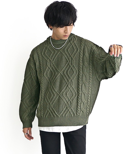 MinoriTY(マイノリティ)の「【MinoriTY】袖ルーズシルエットケーブル編みニットセーター メンズ ビッグシルエット オーバーサイズ 春服 冬服(ニット/セーター・メンズ・ブラック/ベージュ/ブラウン/ライトベージュ/ライトブラウン/ダークブラック/ボルドー/カーキ・S/M/L)」の10枚目の写真