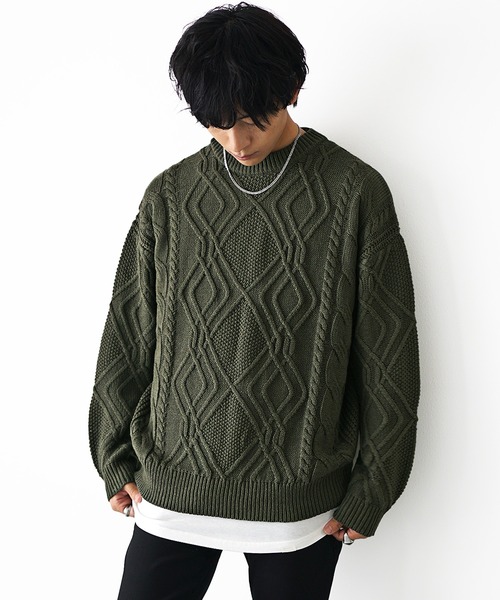 MinoriTY(マイノリティ)の「【MinoriTY】袖ルーズシルエットケーブル編みニットセーター メンズ ビッグシルエット オーバーサイズ 春服 冬服(ニット/セーター・メンズ・ブラック/ベージュ/ブラウン/ライトベージュ/ライトブラウン/ダークブラック/ボルドー/カーキ・S/M/L)」の11枚目の写真