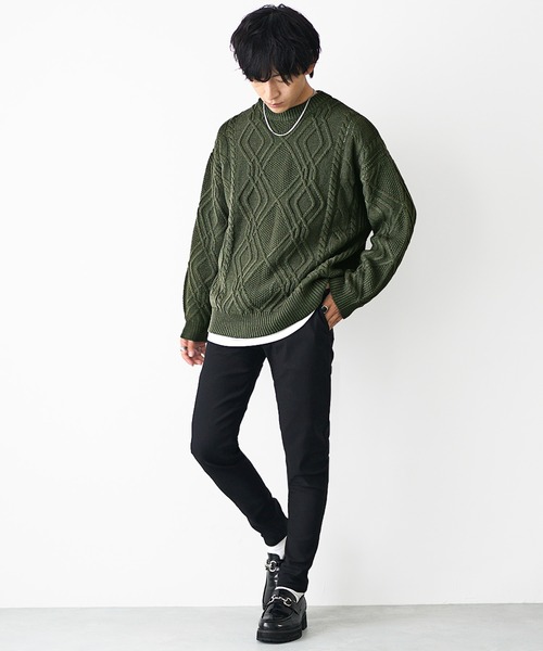 MinoriTY(マイノリティ)の「【MinoriTY】袖ルーズシルエットケーブル編みニットセーター メンズ ビッグシルエット オーバーサイズ 春服 冬服(ニット/セーター・メンズ・ブラック/ベージュ/ブラウン/ライトベージュ/ライトブラウン/ダークブラック/ボルドー/カーキ・S/M/L)」の15枚目の写真