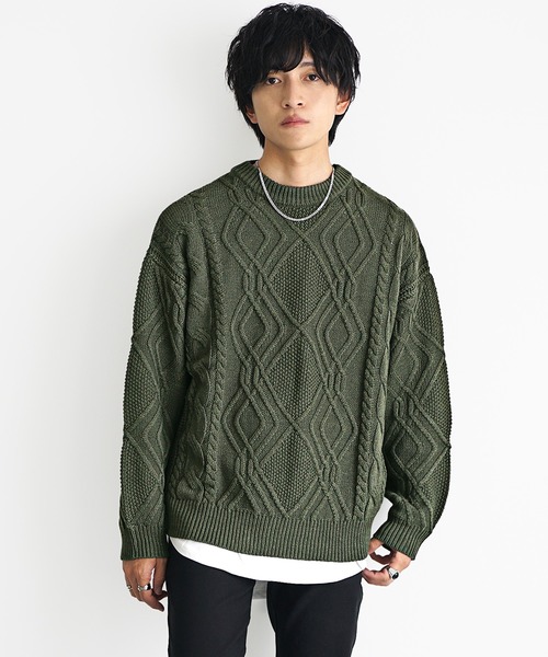 MinoriTY(マイノリティ)の「【MinoriTY】袖ルーズシルエットケーブル編みニットセーター メンズ ビッグシルエット オーバーサイズ 春服 冬服(ニット/セーター・メンズ・ブラック/ベージュ/ブラウン/ライトベージュ/ライトブラウン/ダークブラック/ボルドー/カーキ・S/M/L)」の13枚目の写真