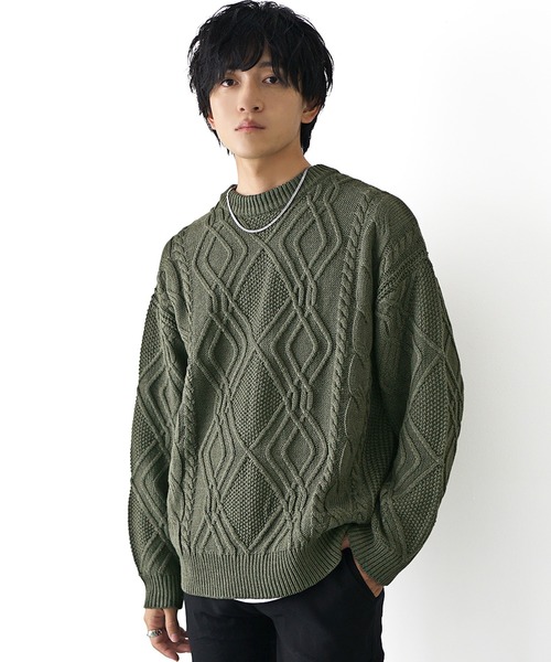 MinoriTY(マイノリティ)の「【MinoriTY】袖ルーズシルエットケーブル編みニットセーター メンズ ビッグシルエット オーバーサイズ 春服 冬服(ニット/セーター・メンズ・ブラック/ベージュ/ブラウン/ライトベージュ/ライトブラウン/ダークブラック/ボルドー/カーキ・S/M/L)」の14枚目の写真