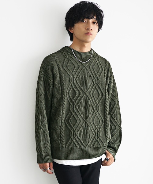 MinoriTY(マイノリティ)の「【MinoriTY】袖ルーズシルエットケーブル編みニットセーター メンズ ビッグシルエット オーバーサイズ 春服 冬服(ニット/セーター・メンズ・ブラック/ベージュ/ブラウン/ライトベージュ/ライトブラウン/ダークブラック/ボルドー/カーキ・S/M/L)」の9枚目の写真