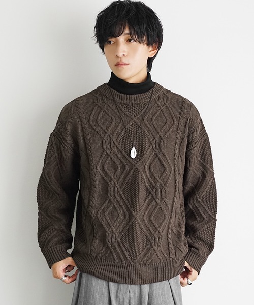 その他 V セール】【MinoriTY】袖ルーズシルエットケーブル編みニットセーター