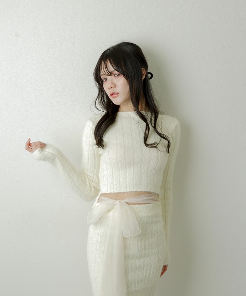 M DOLLY(エムドリー)の「sheer ribbon set up/シアーリボンセットアップ(セットアップ・レディース・アイボリー/ピンク・S/M)」の1枚目の写真