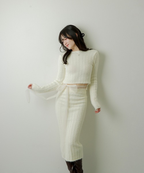 M DOLLY(エムドリー)の「sheer ribbon set up/シアーリボンセットアップ(セットアップ・レディース・アイボリー/ピンク・S/M)」の7枚目の写真