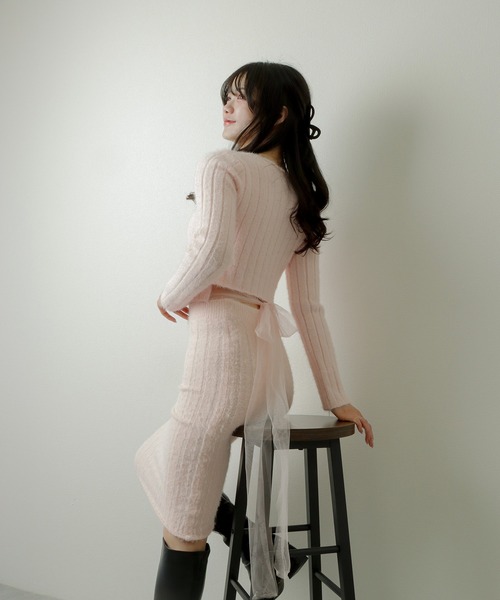 M DOLLY(エムドリー)の「sheer ribbon set up/シアーリボンセットアップ(セットアップ・レディース・アイボリー/ピンク・S/M)」の4枚目の写真