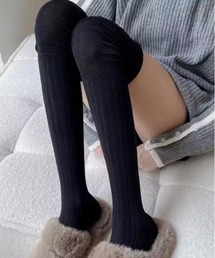 BARELY BLUE（ベアリーブルー）の「【 BARELY BLUE / ベアリーブルー 】 切り替え ルーズ リブ ニーハイソックス（ソックス/靴下）」