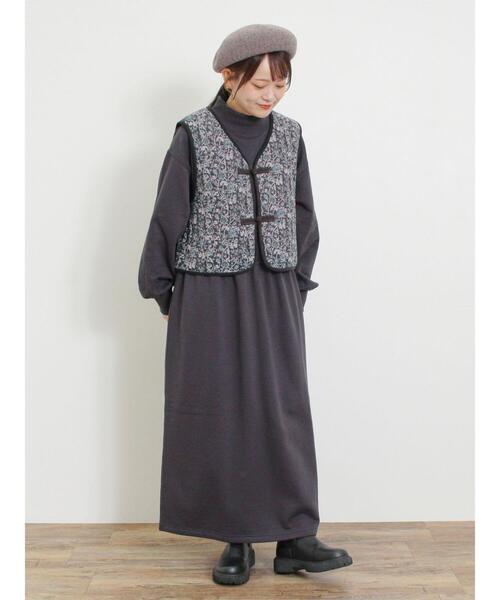 Samansa Mos2(サマンサ モスモス)の「裏起毛ウエストドロストワンピース(ワンピース・レディース・チャコールグレー/グレー/グリーン/キナリ・F)」の10枚目の写真