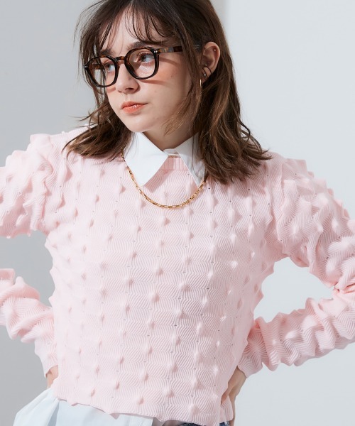 TTOL(トール)の「トゲトゲニットトップ(Tシャツ/カットソー・レディース・グリーン/ピンク・M-L)」の1枚目の写真