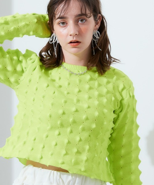 TTOL(トール)の「トゲトゲニットトップ(Tシャツ/カットソー・レディース・グリーン/ピンク・M-L)」の2枚目の写真