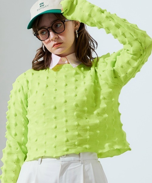 TTOL(トール)の「トゲトゲニットトップ(Tシャツ/カットソー・レディース・グリーン/ピンク・M-L)」の3枚目の写真