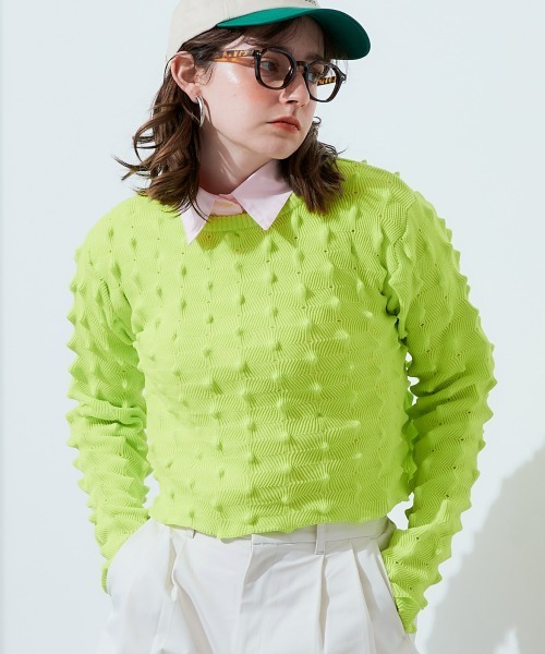 TTOL(トール)の「トゲトゲニットトップ(Tシャツ/カットソー・レディース・グリーン/ピンク・M-L)」の6枚目の写真