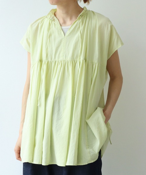 セール】high twist/コットン product dye ペプラムブラウス