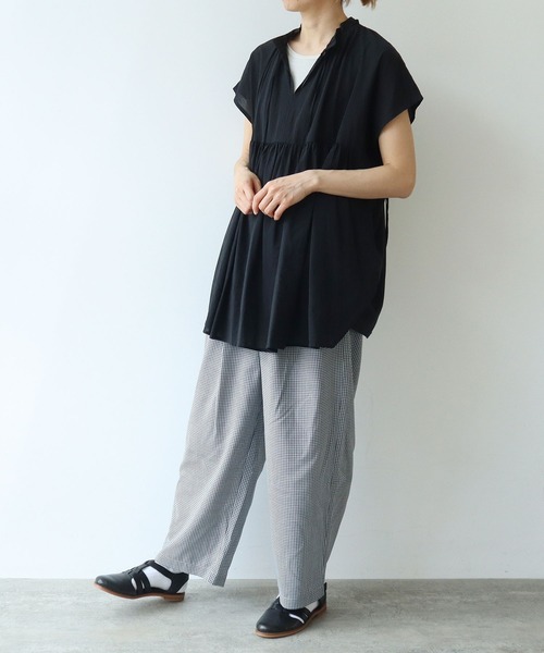 yuni Recycle/Cotton/Nylon 2way ペプラムブラウス セール】high twist/コットン product dye ペプラムブラウス