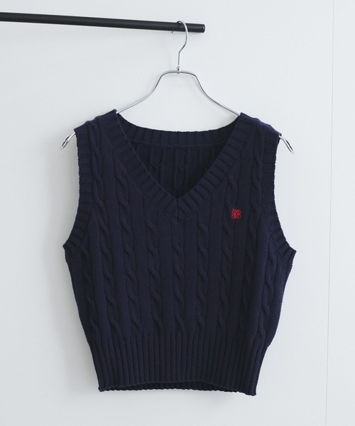 VIS(ビス)の「ロゴ刺繍ケーブルベスト(ベスト・レディース・ライトグレー/ピンク/ネイビー・FREE)」の11枚目の写真