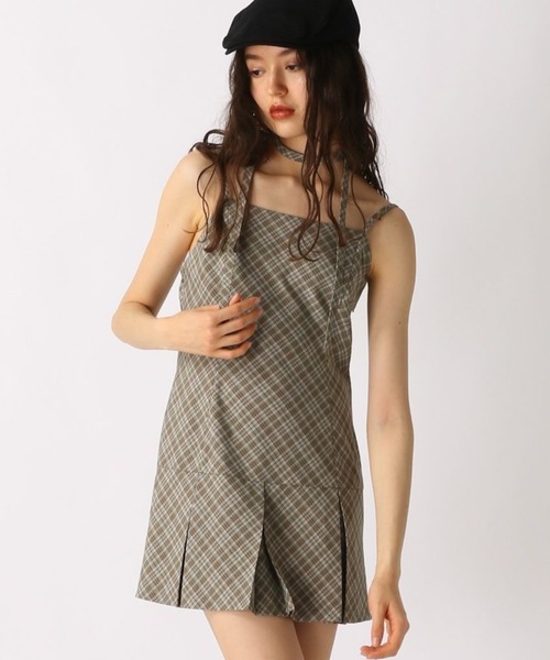 FOREVER 21（フォーエバー トゥエンティーワン）の「【2025SS】ボウタイ付きチェックキャミワンピース（ワンピース・レディース・グリーン/チャコールグレー/ベージュ・SMALL/MEDIUM）」の3枚目の写真