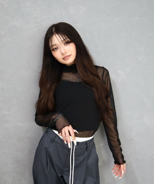 CECIL McBEE(セシルマクビー)の「パワーネットハイネックトップス(Tシャツ/カットソー・レディース・アイボリー/ブラック・MEDIUM/LARGE)」の3枚目の写真
