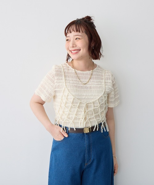 anyfee（エニフィー）の「【anyfee/プラスサイズ】パールビスチェ《新色追加》（キャミソール・レディース・ホワイト/ブラック/シルバー・FREE）」の5枚目の写真