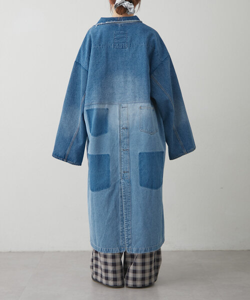 Chez toi 異素材リメイクデニムジャケット 大きいサイズ チェスターコート Chez toi 異素材リメイクデニムジャケット 大きいサイズ チェスターコート