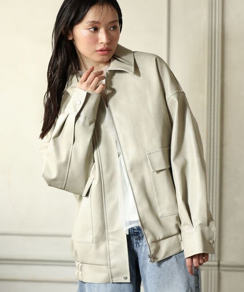 ELENCARE DUE（エレンカーレデュエ）の「・ELENCARE DUE 合皮ステンカラーブルゾン（ブルゾン・レディース・ブラック/ブラウン/アイボリー・FREE）」の11枚目の写真