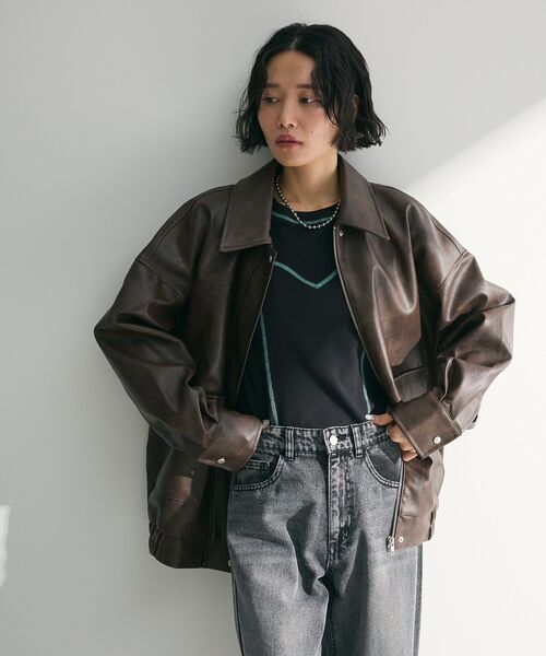 ELENCARE DUE（エレンカーレデュエ）の「・ELENCARE DUE 合皮ステンカラーブルゾン（ブルゾン・レディース・ブラック/ブラウン/アイボリー・FREE）」の18枚目の写真