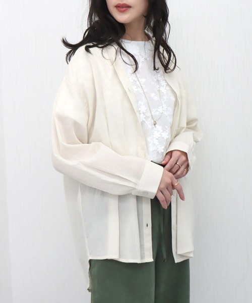 libelle more（リベル モア）の「らくちんケア〈洗濯機可能〉綿楊柳ベーシックシャツ（シャツ/ブラウス・レディース・ブラック/オフホワイト/ライトベージュ/セージグリーン/イエロー・M/L）」の3枚目の写真