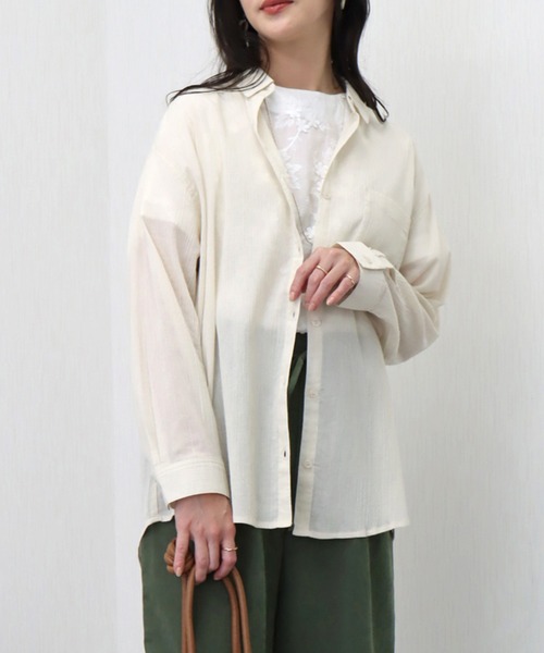 libelle more（リベル モア）の「らくちんケア〈洗濯機可能〉綿楊柳ベーシックシャツ（シャツ/ブラウス・レディース・ブラック/オフホワイト/ライトベージュ/セージグリーン/イエロー・M/L）」の20枚目の写真