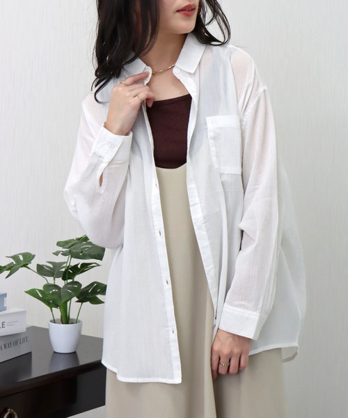 libelle more（リベル モア）の「らくちんケア〈洗濯機可能〉綿楊柳ベーシックシャツ（シャツ/ブラウス・レディース・ブラック/オフホワイト/ライトベージュ/セージグリーン/イエロー・M/L）」の8枚目の写真