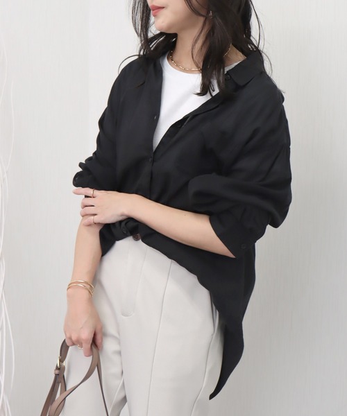 libelle more（リベル モア）の「らくちんケア〈洗濯機可能〉綿楊柳ベーシックシャツ（シャツ/ブラウス・レディース・ブラック/オフホワイト/ライトベージュ/セージグリーン/イエロー・M/L）」の14枚目の写真