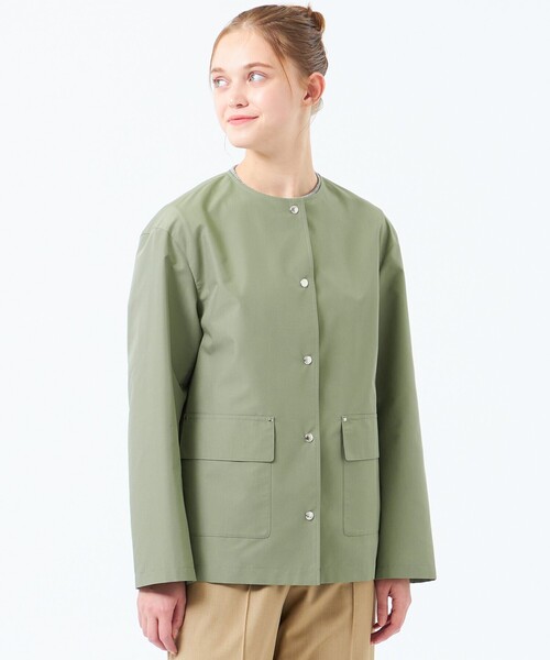 【新品タグ付き】レインウェザークロスノーカラーミドルジャケット セール】レインウェザークロスノーカラーミドルジャケット（ノーカラー