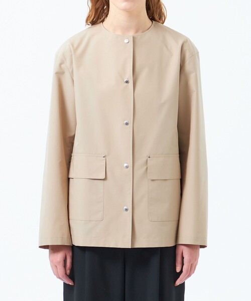 セール】レインウェザークロスノーカラーミドルジャケット（ノーカラー