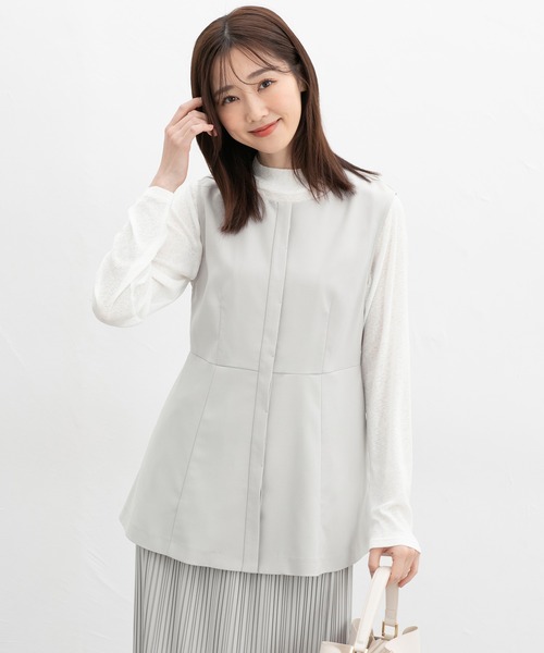 Honeys(ハニーズ)の「【ストレッチ・ウォッシャブル・イージーケア・接触冷感】ペプラムジレ(ベスト・レディース・グレイッシュベージュ/ブラック/ネイビー・L/LL/M/S/3L)」の3枚目の写真