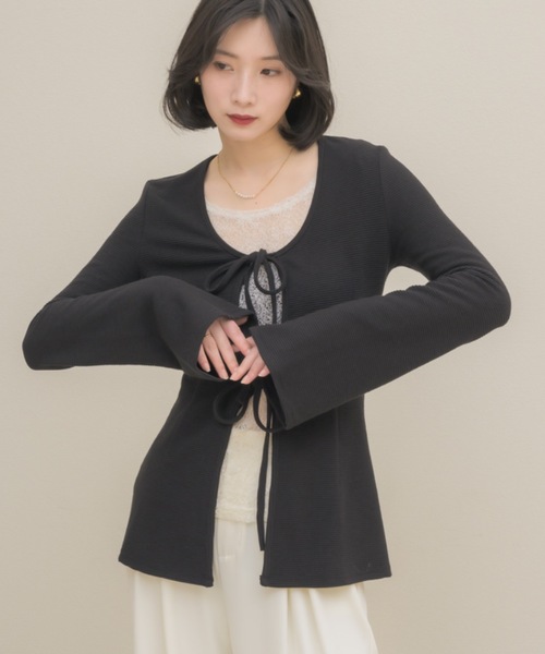 NEUNA（ヌナ）の「ワッフルベルスリーブトップス（Tシャツ/カットソー・レディース・ブラック/アイボリー・FREE）」の2枚目の写真