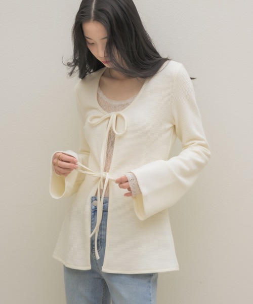 NEUNA（ヌナ）の「ワッフルベルスリーブトップス（Tシャツ/カットソー・レディース・ブラック/アイボリー・FREE）」の7枚目の写真