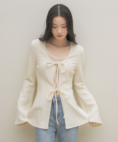 NEUNA（ヌナ）の「ワッフルベルスリーブトップス（Tシャツ/カットソー・レディース・ブラック/アイボリー・FREE）」の12枚目の写真