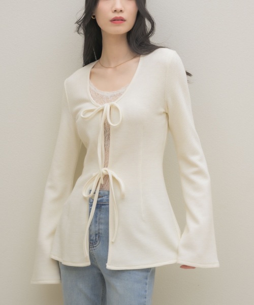 NEUNA（ヌナ）の「ワッフルベルスリーブトップス（Tシャツ/カットソー・レディース・ブラック/アイボリー・FREE）」の6枚目の写真