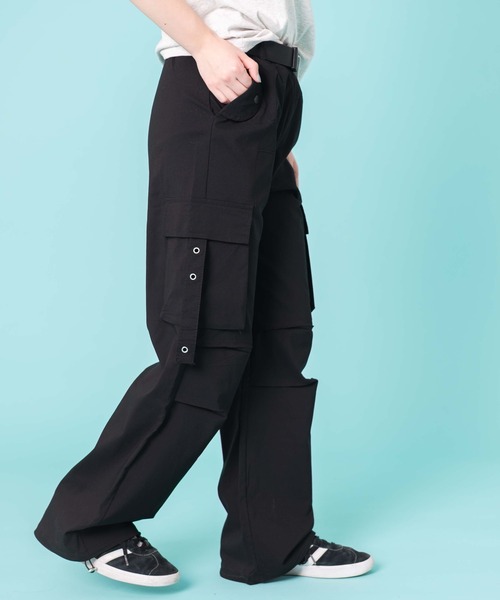 WOND(ウォンド)の「WOND/ベルト付きワイドカーゴパンツ(カーゴパンツ・レディース・ブラック/カーキ・FREE)」の6枚目の写真
