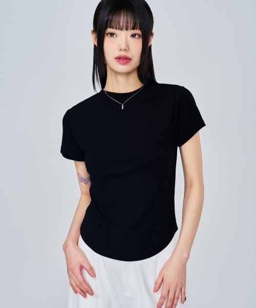 ACOVER（オコボ）の「A'GEM/9 × .kom 『ACOVER/オコボ』 Essential Golji Short Sleeve T-shirt/エッセンシャルリブ半袖TEE（Tシャツ/カットソー・レディース・ホワイト/グレー/ブラック・FREE）」の3枚目の写真