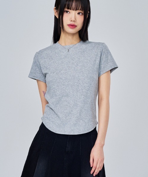 ACOVER（オコボ）の「A'GEM/9 × .kom 『ACOVER/オコボ』 Essential Golji Short Sleeve T-shirt/エッセンシャルリブ半袖TEE（Tシャツ/カットソー・レディース・ホワイト/グレー/ブラック・FREE）」の7枚目の写真