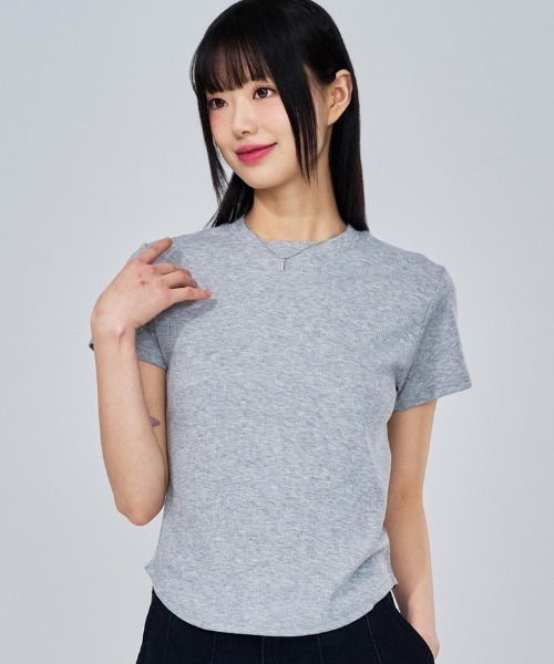 ACOVER（オコボ）の「A'GEM/9 × .kom 『ACOVER/オコボ』 Essential Golji Short Sleeve T-shirt/エッセンシャルリブ半袖TEE（Tシャツ/カットソー・レディース・ホワイト/グレー/ブラック・FREE）」の8枚目の写真