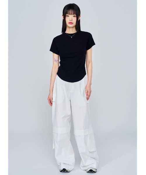 ACOVER（オコボ）の「A'GEM/9 × .kom 『ACOVER/オコボ』 Essential Golji Short Sleeve T-shirt/エッセンシャルリブ半袖TEE（Tシャツ/カットソー・レディース・ホワイト/グレー/ブラック・FREE）」の5枚目の写真