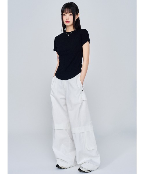 ACOVER（オコボ）の「A'GEM/9 × .kom 『ACOVER/オコボ』 Essential Golji Short Sleeve T-shirt/エッセンシャルリブ半袖TEE（Tシャツ/カットソー・レディース・ホワイト/グレー/ブラック・FREE）」の6枚目の写真