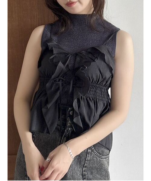 dazzlin(ダズリン)の「コンパクトノースリラメニットトップス(ニット/セーター・レディース・ブルー/チャコールグレー/オフホワイト/オレンジ/グリーン・FREE)」の1枚目の写真