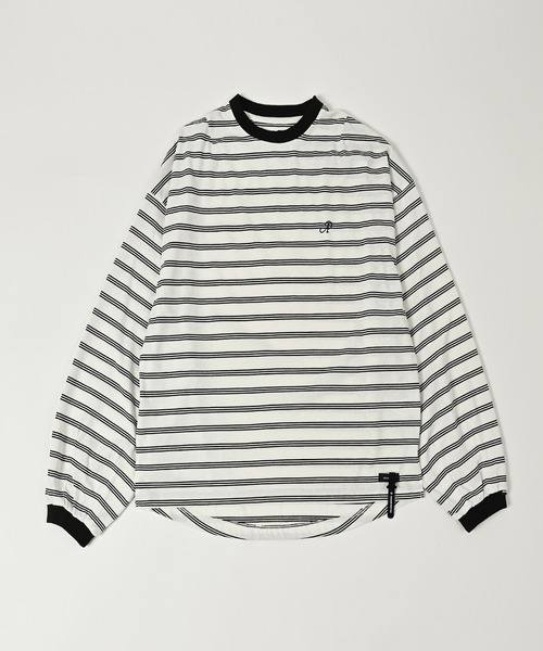 ADAM PATEK(アダムパテック)の「【ADAMPATEK/アダムパテック】rounded border long sleeveT/プリント入りラウンドボーダーロングスリーブT(Tシャツ/カットソー・レディース・ブラック/ホワイト・1/2)」の1枚目の写真